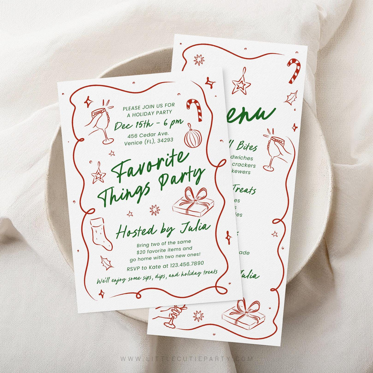 Favorite Things Invite Editable Template with Favorite Things Party Menu 4x9 FAV001 - image 1