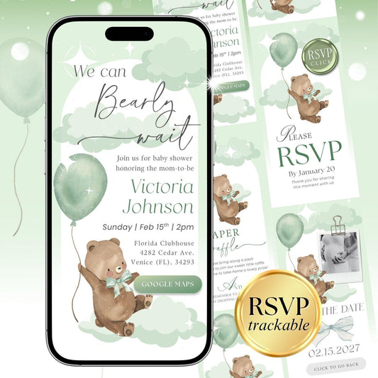 We Can Bearly Wait Green Invitation BRWBS004 - image 1
