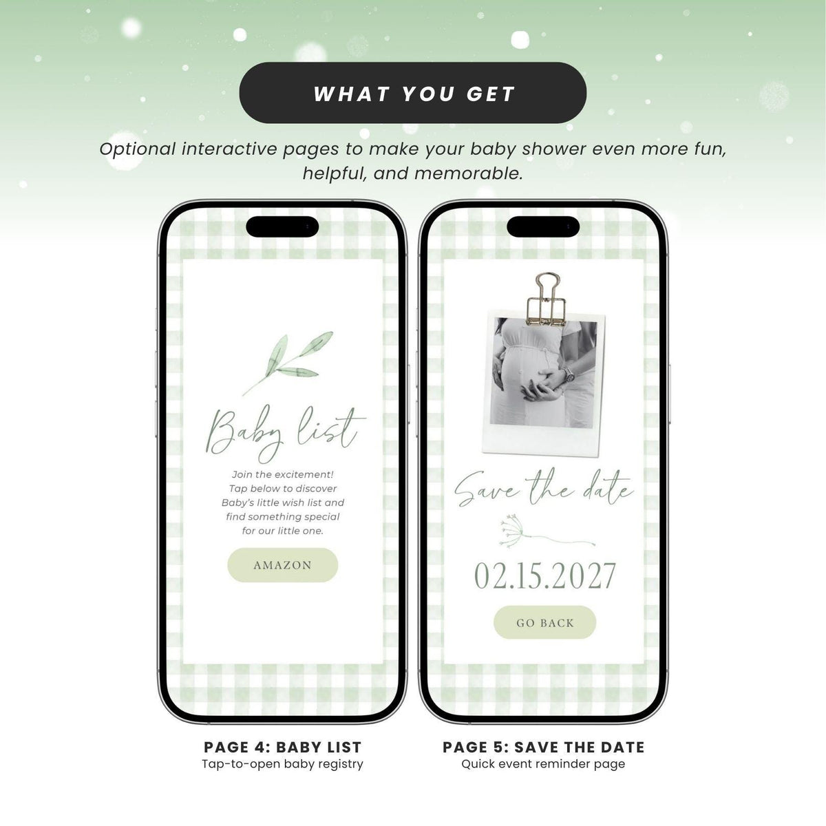 Sage Green Gingham Baby Shower Invitation GGHBS001 - image 5