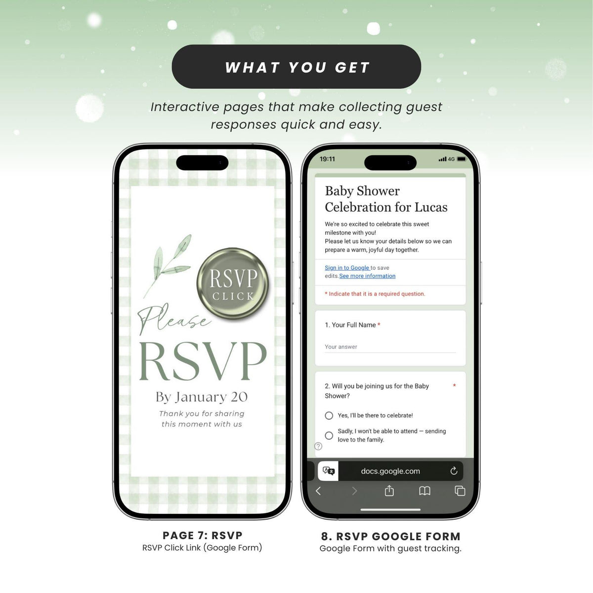 Sage Green Gingham Baby Shower Invitation GGHBS001 - image 6