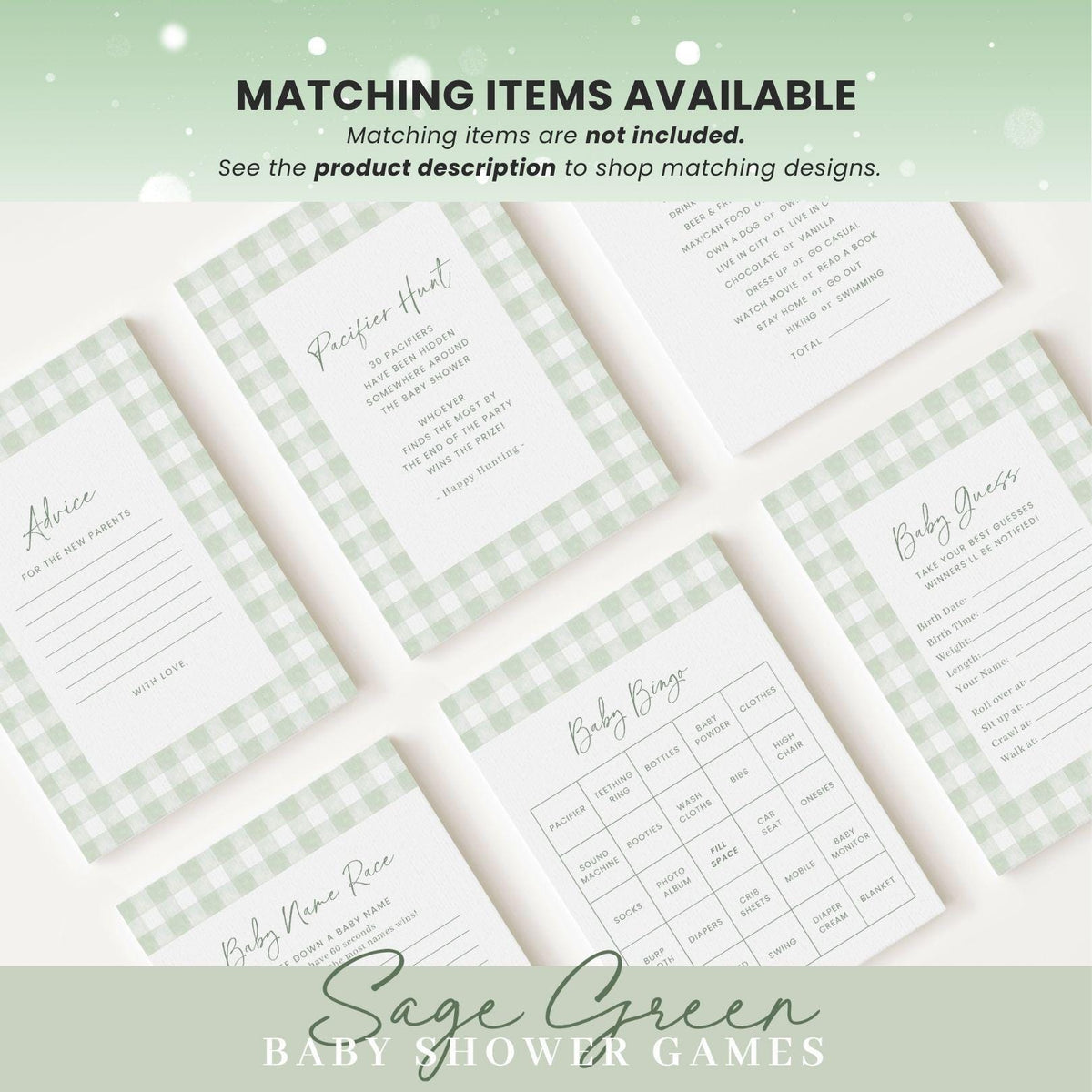 Sage Green Gingham Baby Shower Invitation GGHBS001 - image 10