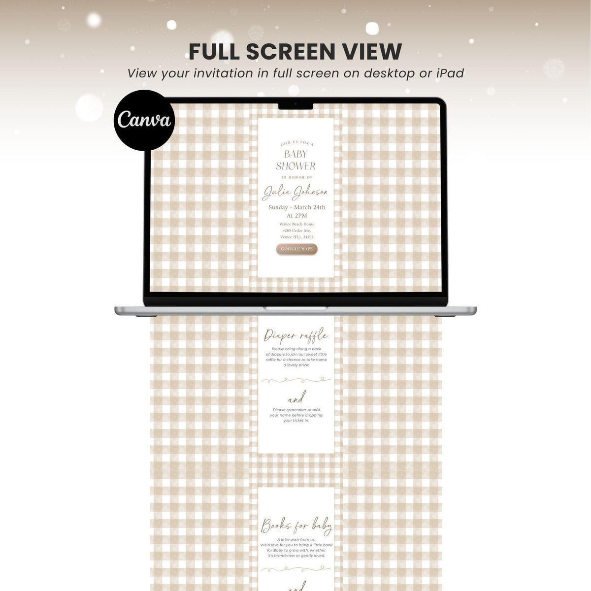 Beige Gingham Baby Shower Invitation NGHBS001 - image 8
