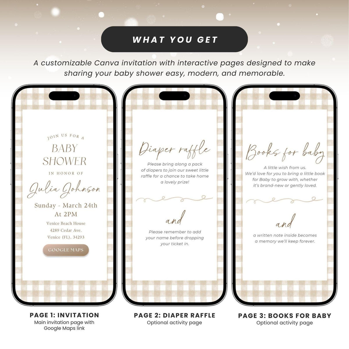 Beige Gingham Baby Shower Invitation NGHBS001 - image 4