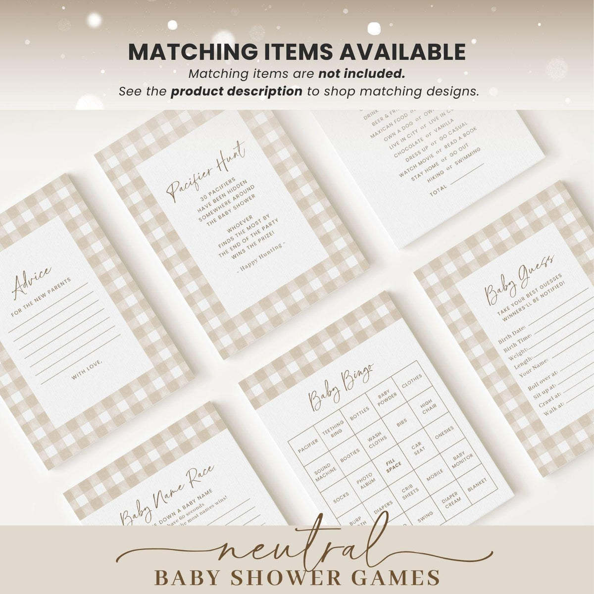 Beige Gingham Baby Shower Invitation NGHBS001 - image 10