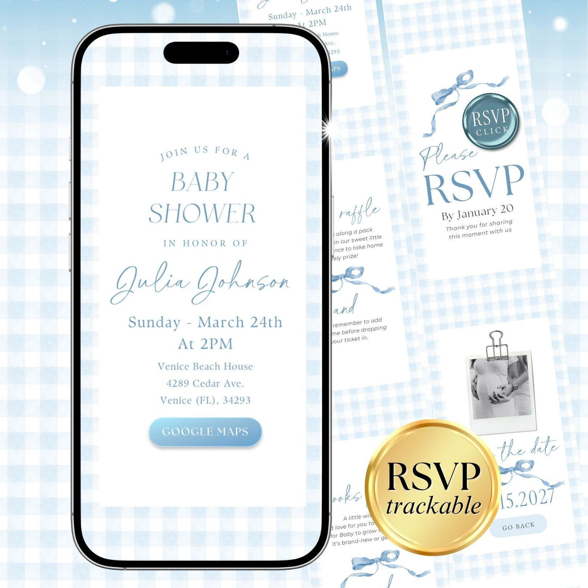 Blue Gingham Baby Shower Invites BGHBS002 - image 1