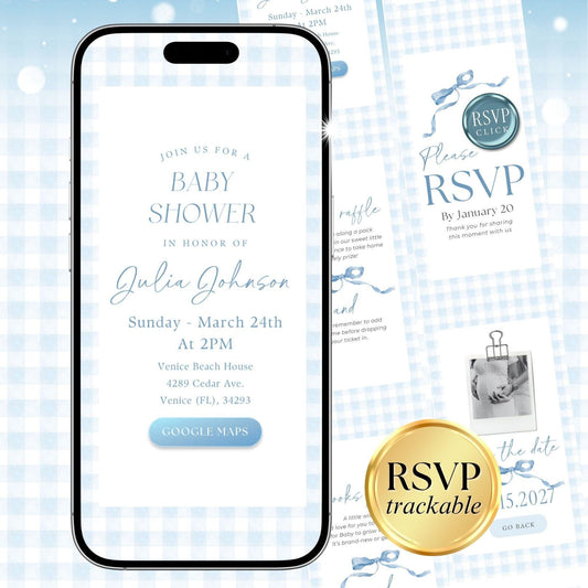 Blue Gingham Baby Shower Invites BGHBS002 - image 1