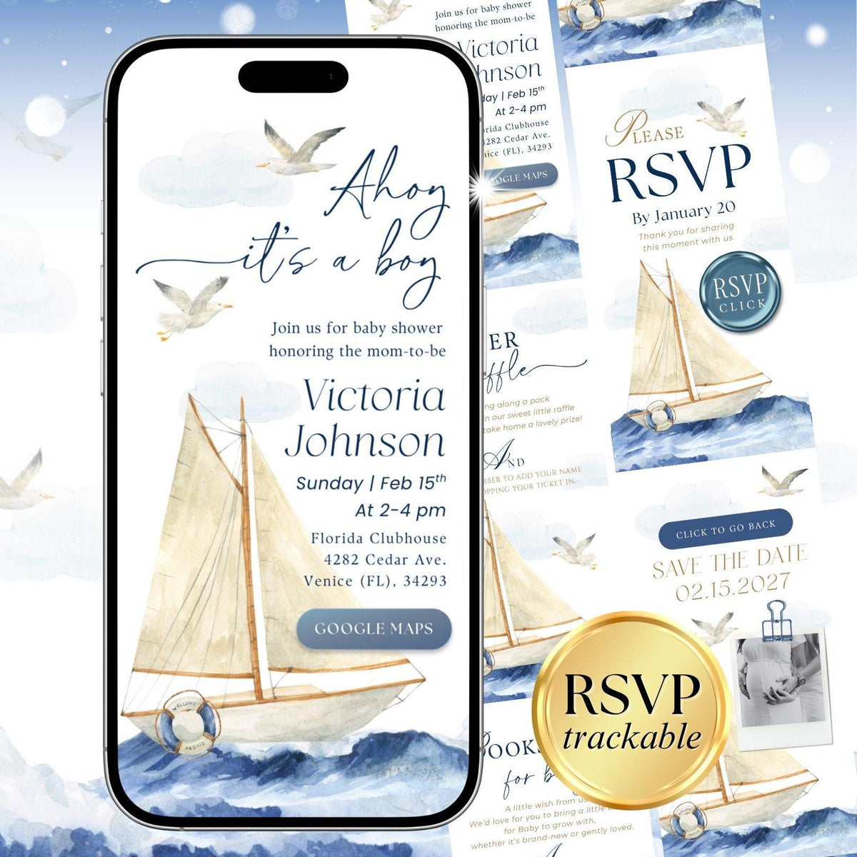 Ahoy Its a Boy Baby Shower Invitations AHBBS001 - image 1