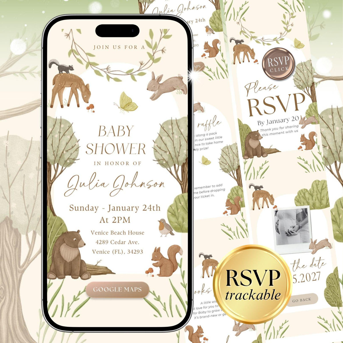 Woodland Baby Shower Invitation WOOD001 - image 1