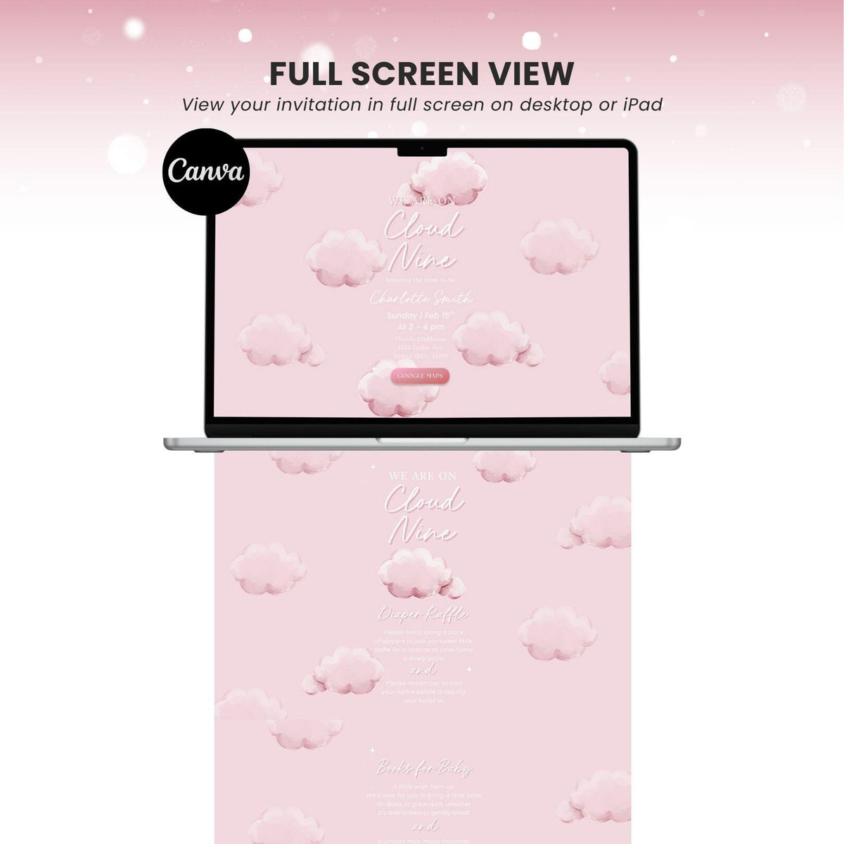 Pink Cloud Nine Baby Shower Invitation CNBS002 - image 9