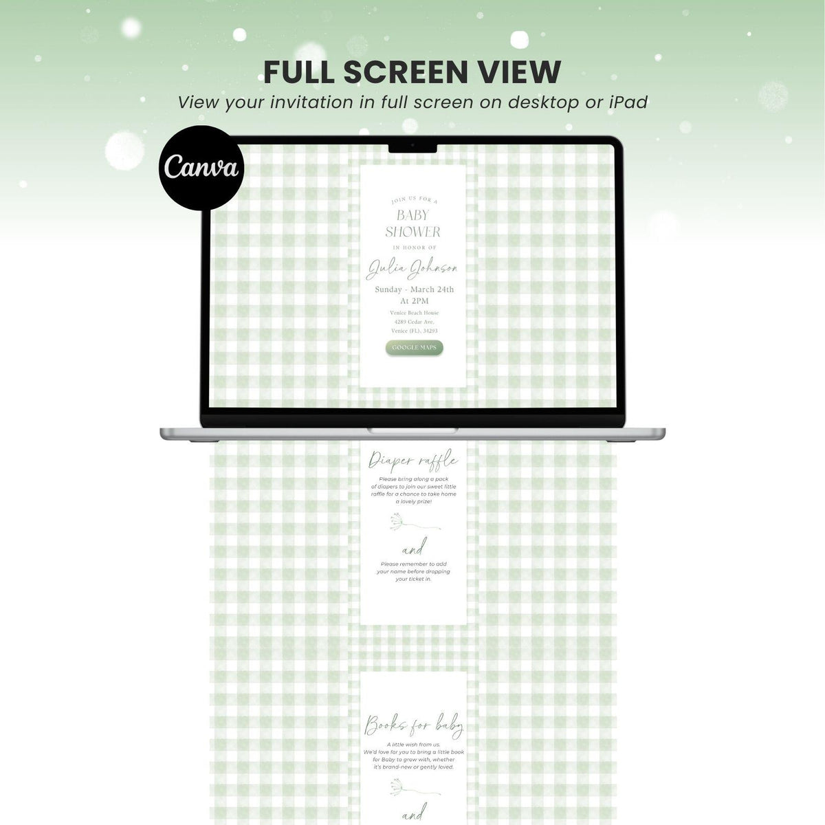 Sage Green Gingham Baby Shower Invitation GGHBS001 - image 8