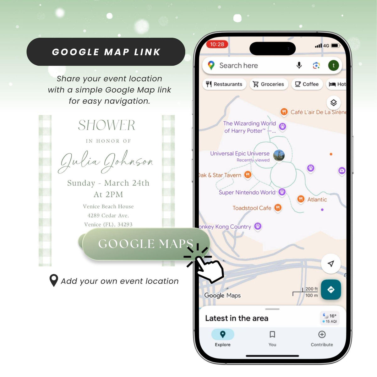 Sage Green Gingham Baby Shower Invitation GGHBS001 - image 3