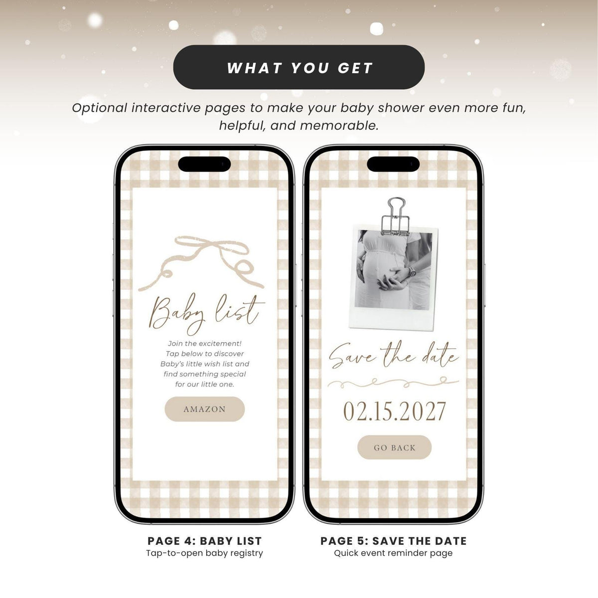 Beige Gingham Baby Shower Invitation NGHBS001 - image 5