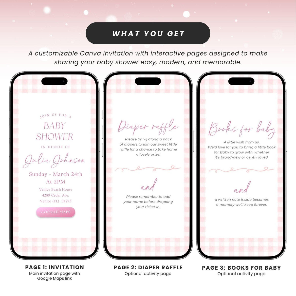 Pink Gingham Baby Shower Digital Invitation PGHBS002 - image 4