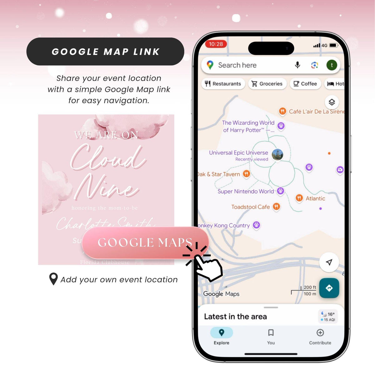 Pink Cloud Nine Baby Shower Invitation CNBS002 - image 3
