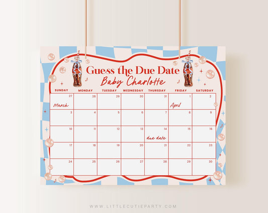 Editable Soda Baby Shower Due Date Calendar RPBBS001 - image 1