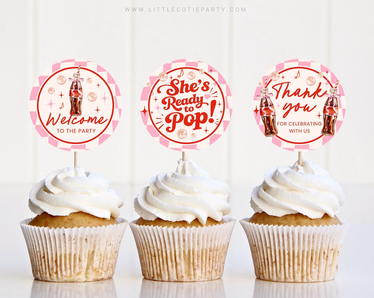 Editable She is Ready to Pop Girl Cupcake Toppers RPPBS002 - image 1
