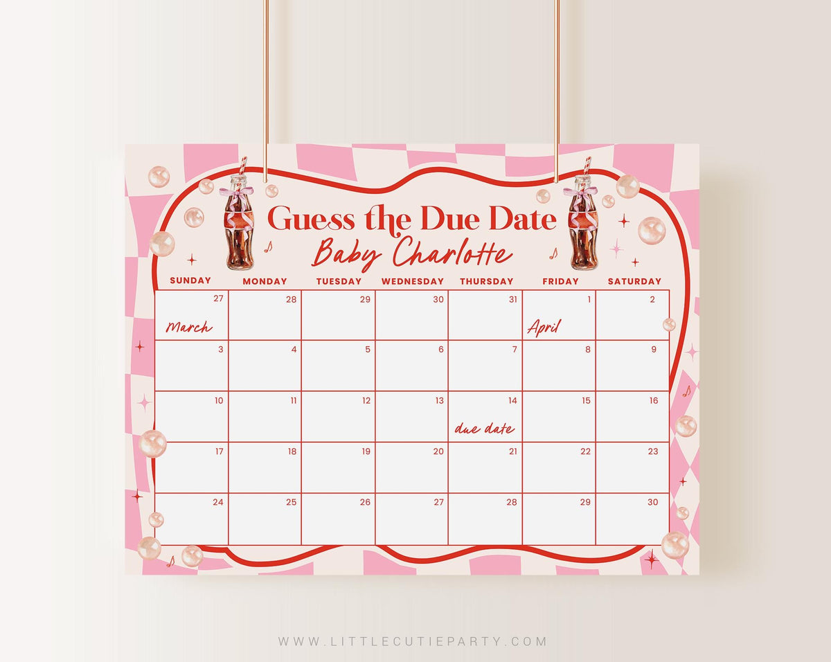 Editable Soda Baby Shower Due Date Calendar RPPBS002 - image 1