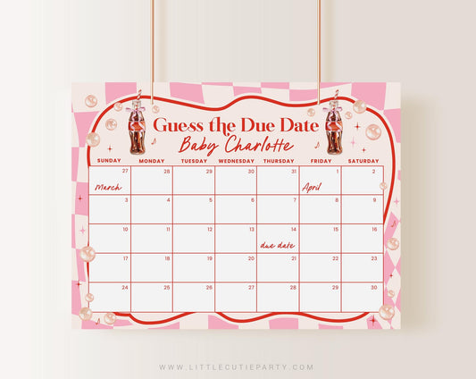 Editable Soda Baby Shower Due Date Calendar RPPBS002 - image 1