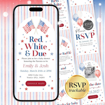 Red White and Due Baby Shower Invitation AABBS002 - image 1