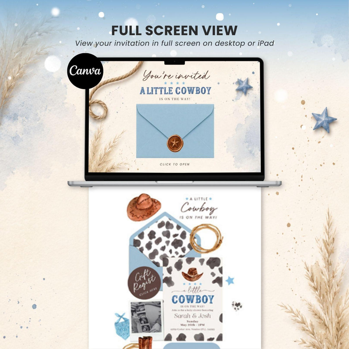 Cowboy Baby Shower Invitation Digital - Canva website invitation template with RSVP, image 8