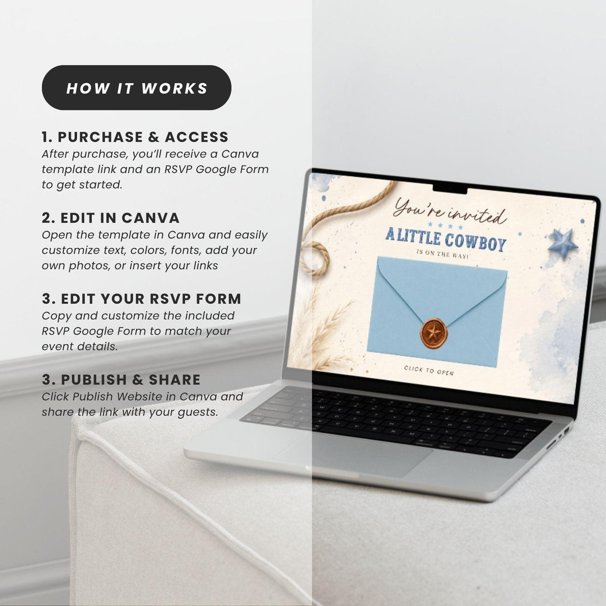 Cowboy Baby Shower Invitation Digital - Canva website invitation template with RSVP, image 9