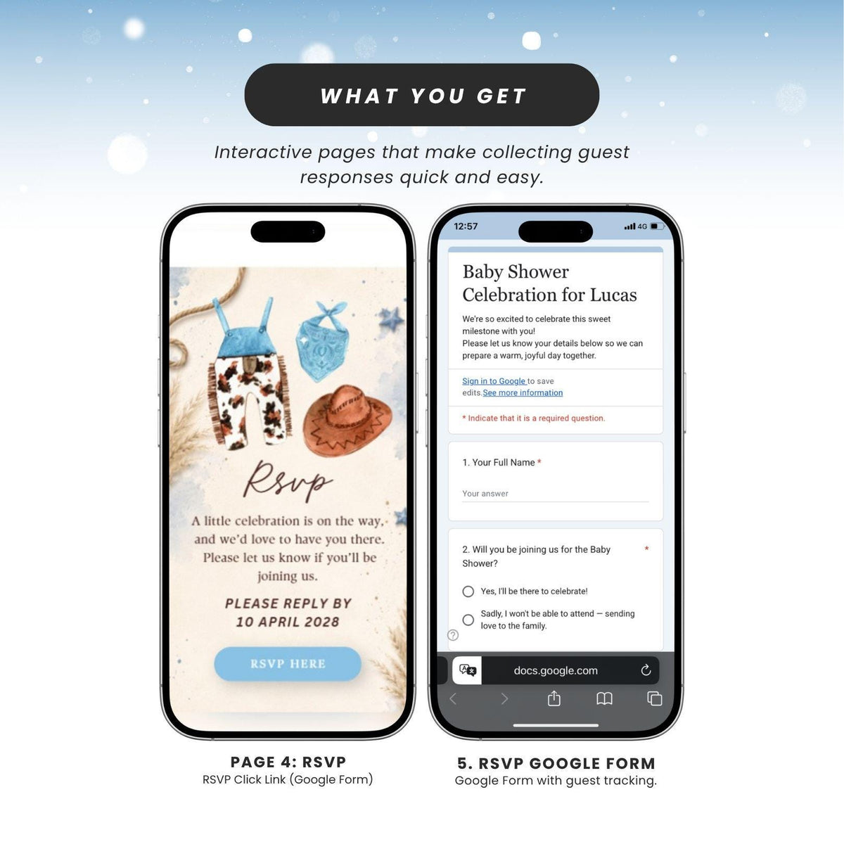 Cowboy Baby Shower Invitation Digital - Canva website invitation template with RSVP, image 4