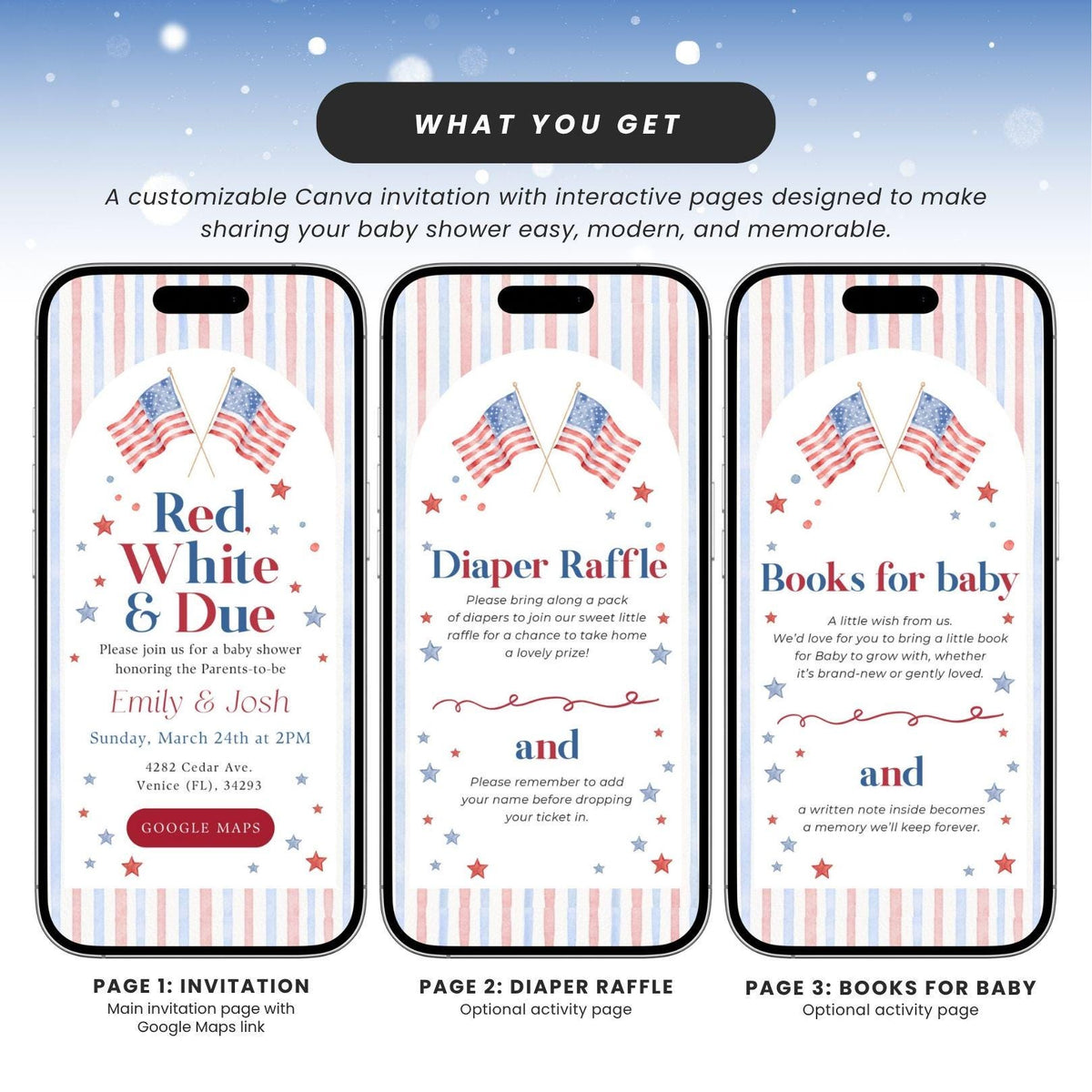 Red White and Due Baby Shower Invitation AABBS002 - image 4