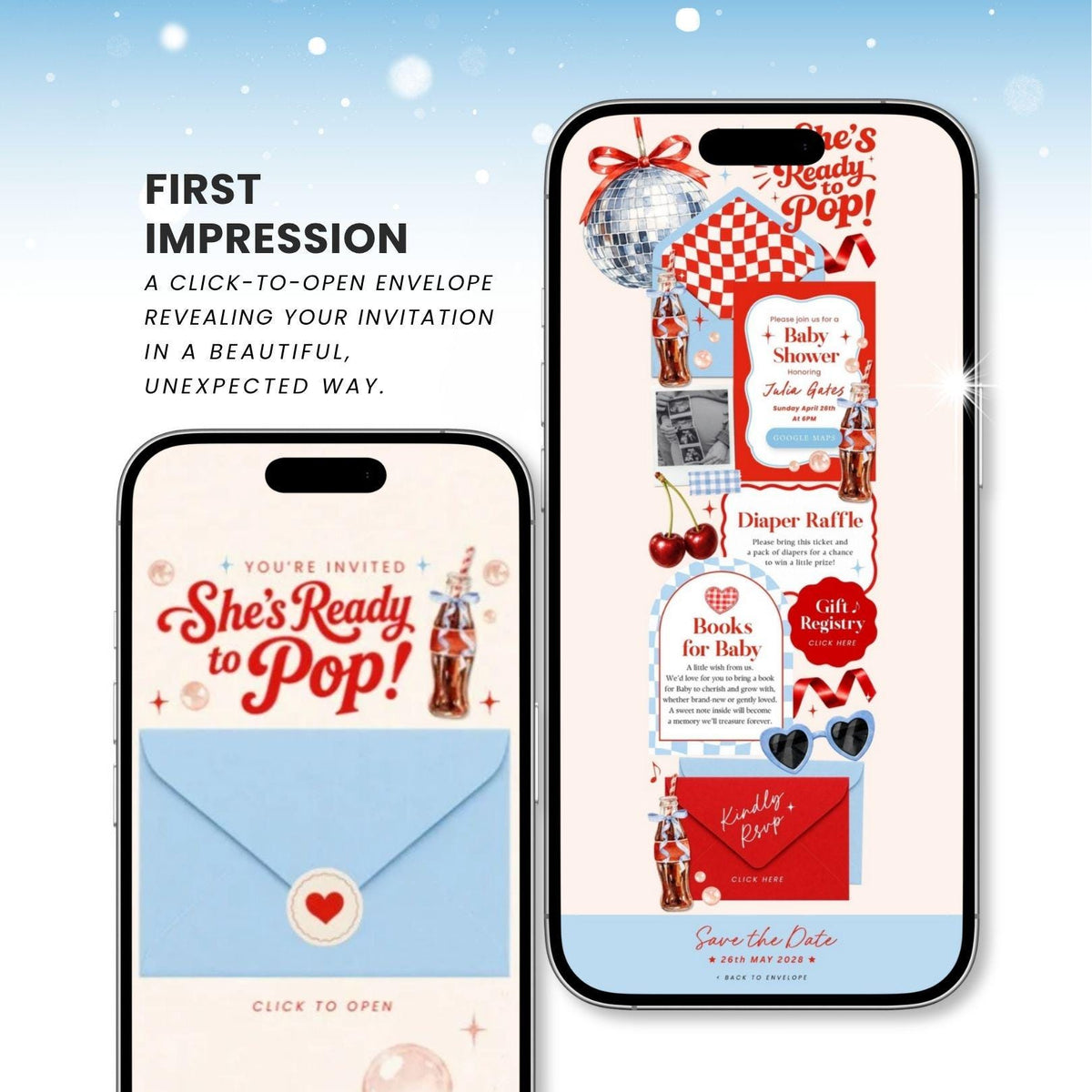 Shes Ready to Pop Baby Shower invitation Website Template - Canva website invitation template with RSVP, image 2