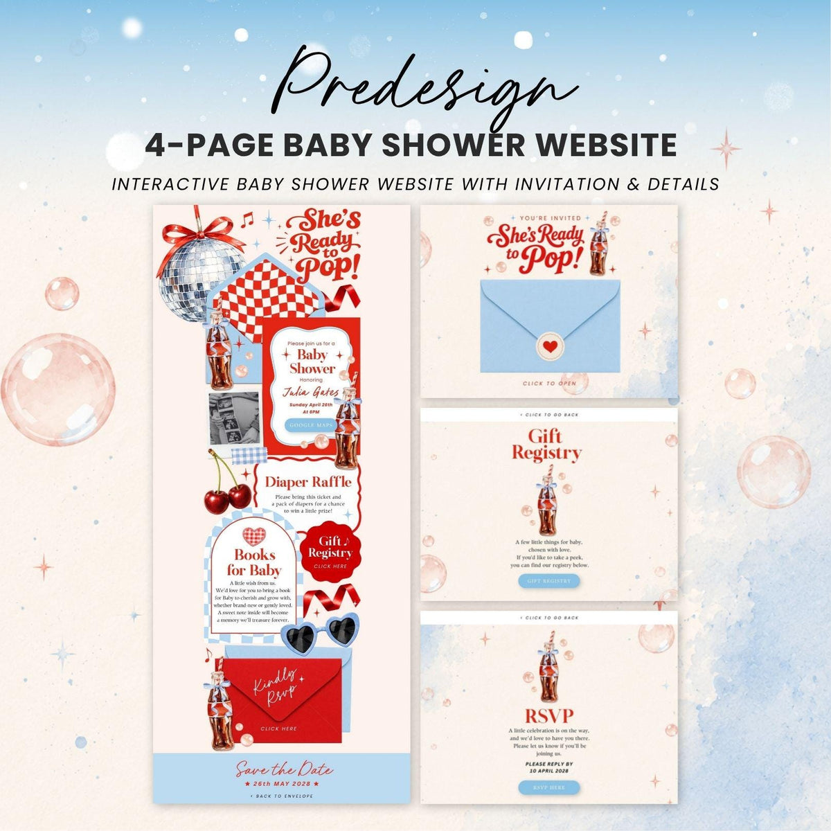 Shes Ready to Pop Baby Shower invitation Website Template - Canva website invitation template with RSVP, image 3