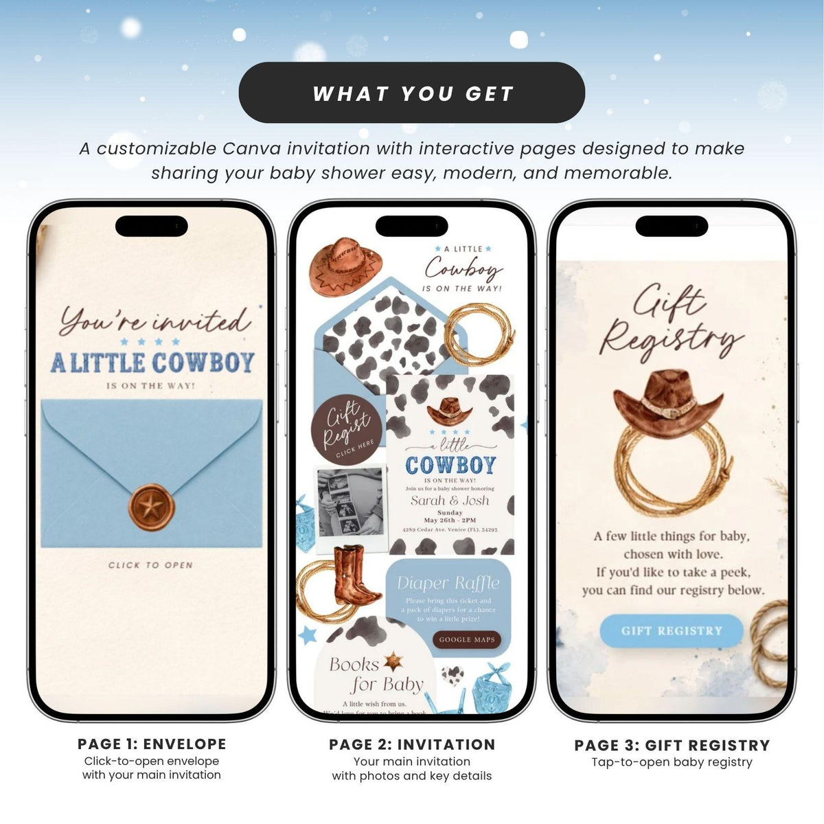 Cowboy Baby Shower Invitation Digital - Canva website invitation template with RSVP, image 3