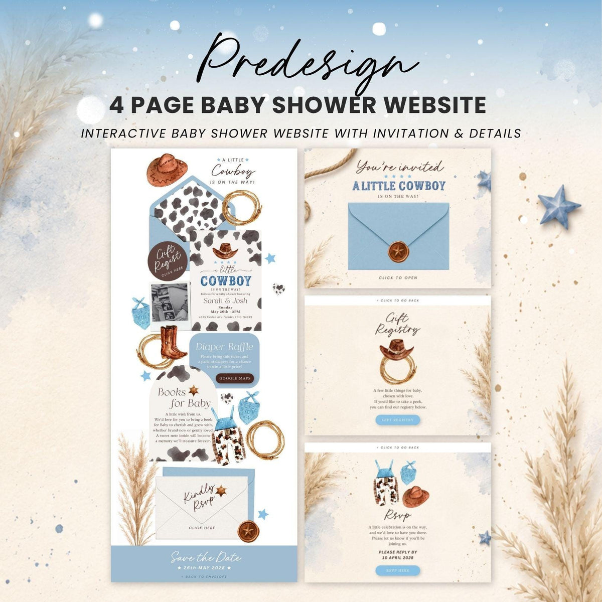 Cowboy Baby Shower Invitation Digital - Canva website invitation template with RSVP, image 10