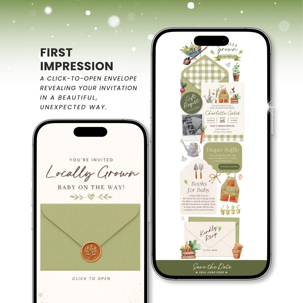 Locally Grown Baby Shower Invitation - Canva website invitation template with RSVP, image 2