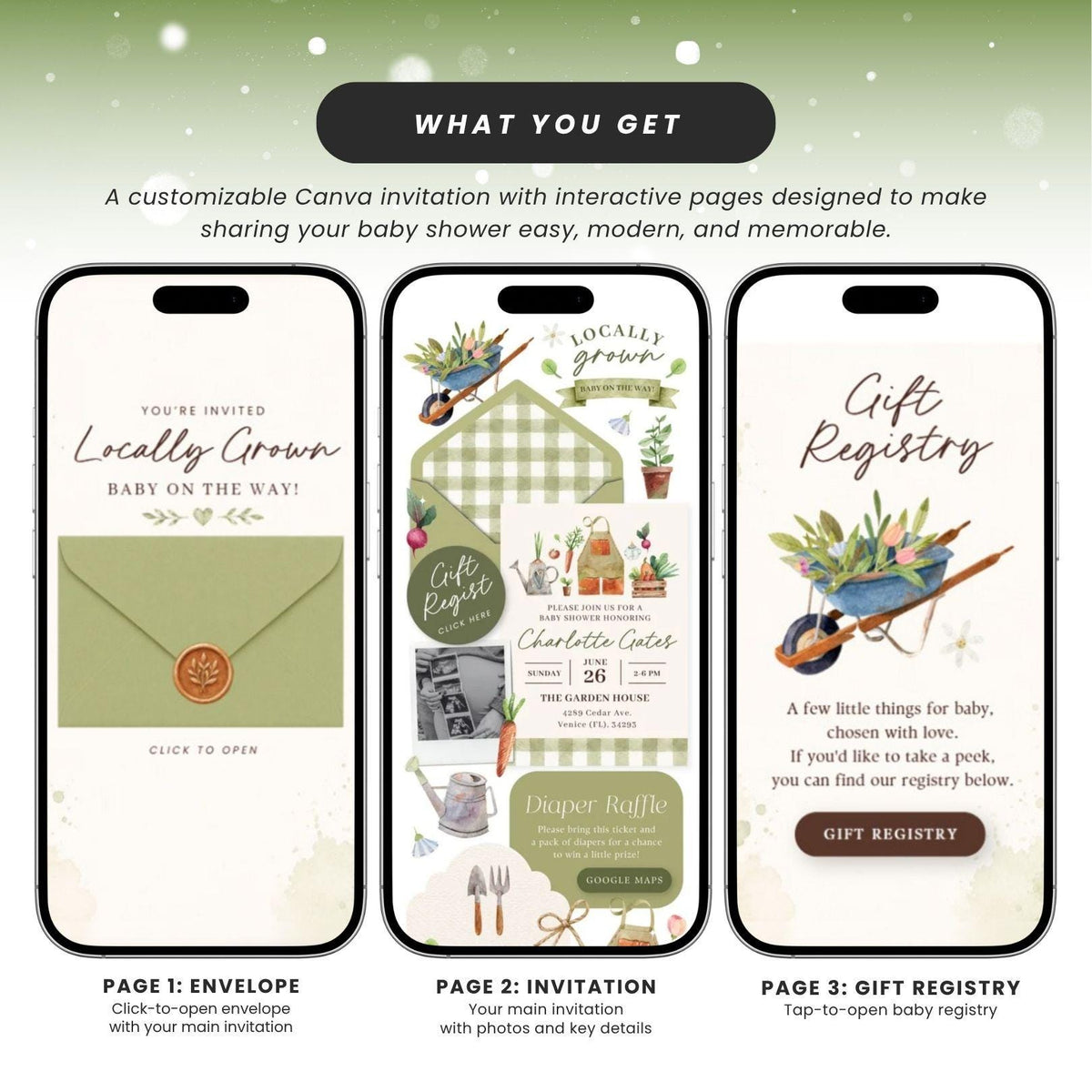 Locally Grown Baby Shower Invitation - Canva website invitation template with RSVP, image 5