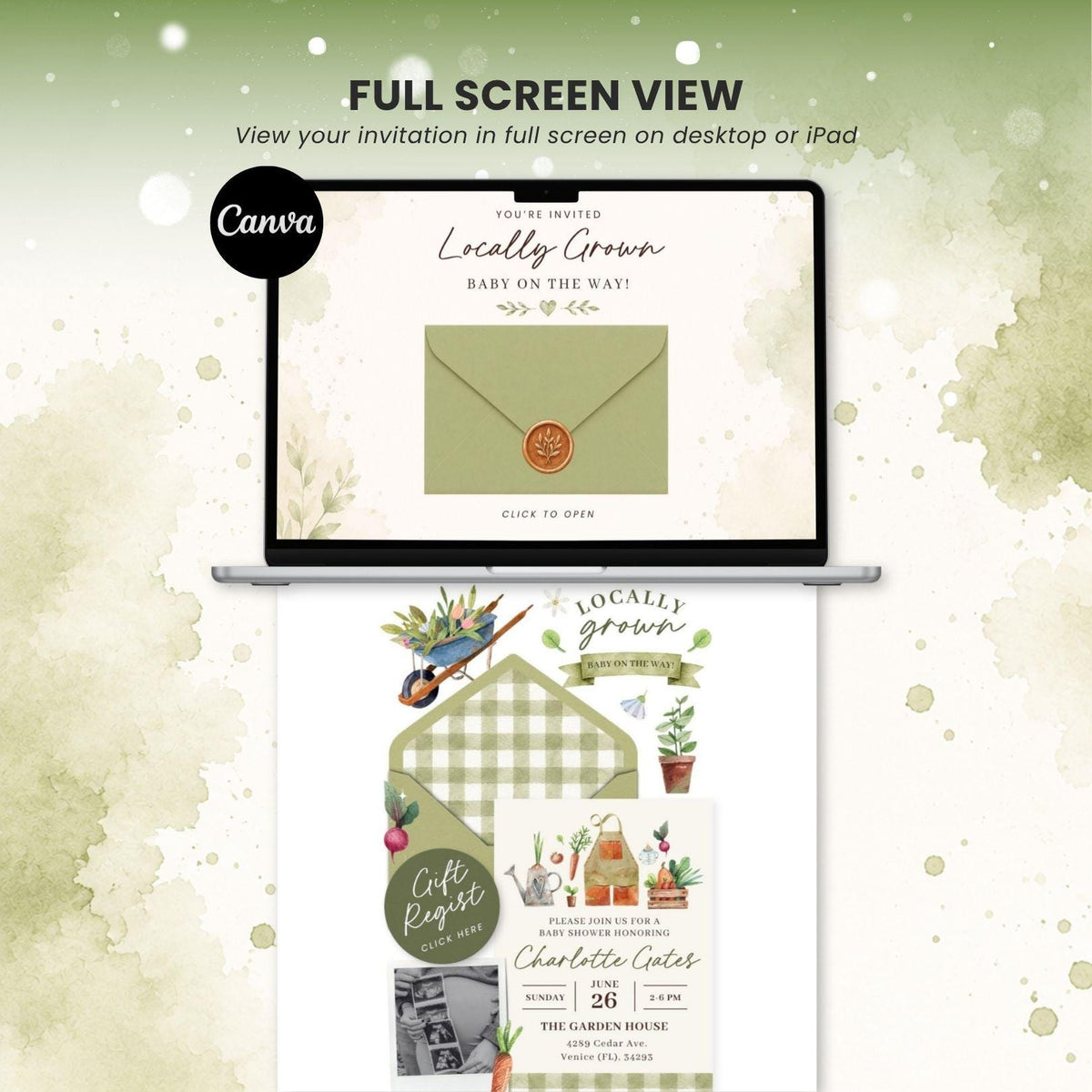 Locally Grown Baby Shower Invitation - Canva website invitation template with RSVP, image 9