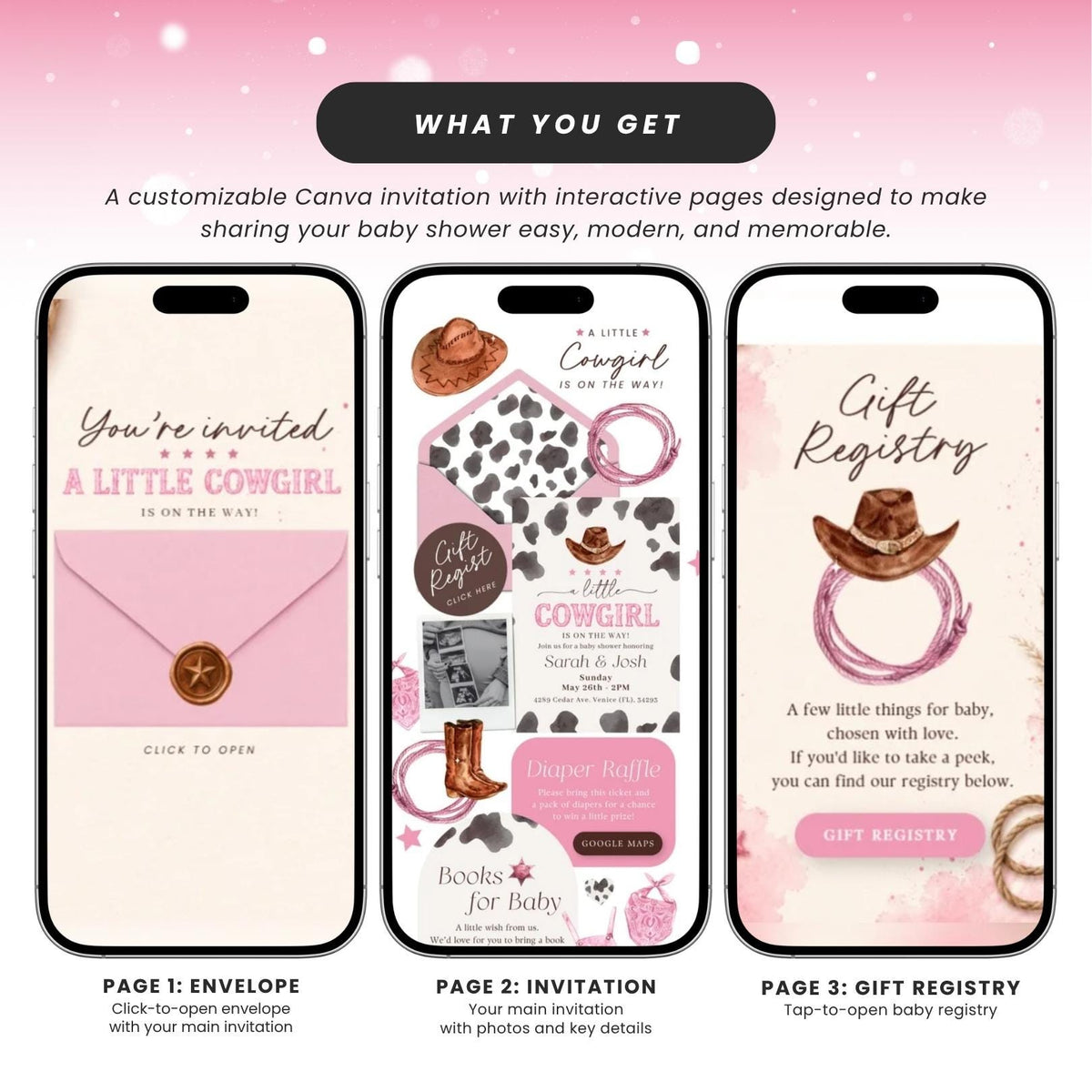 Cowgirl Baby Shower Invitation Digital - Canva website invitation template with RSVP, image 3