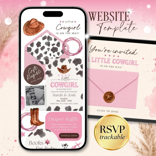 Cowgirl Baby Shower Invitation Digital - Canva website invitation template with RSVP, image 1