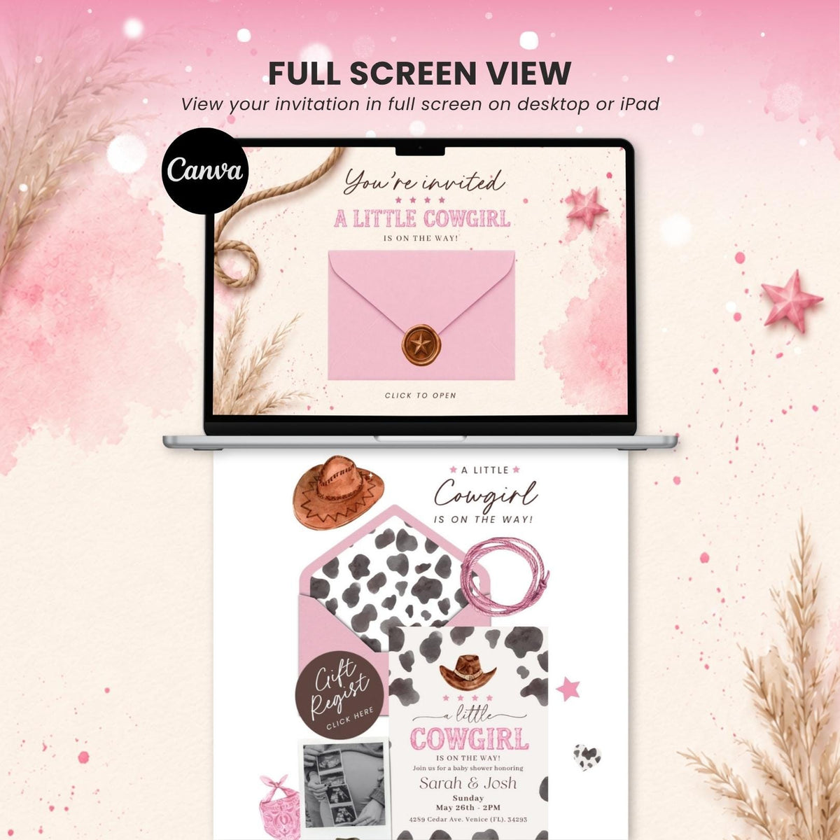 Cowgirl Baby Shower Invitation Digital - Canva website invitation template with RSVP, image 8