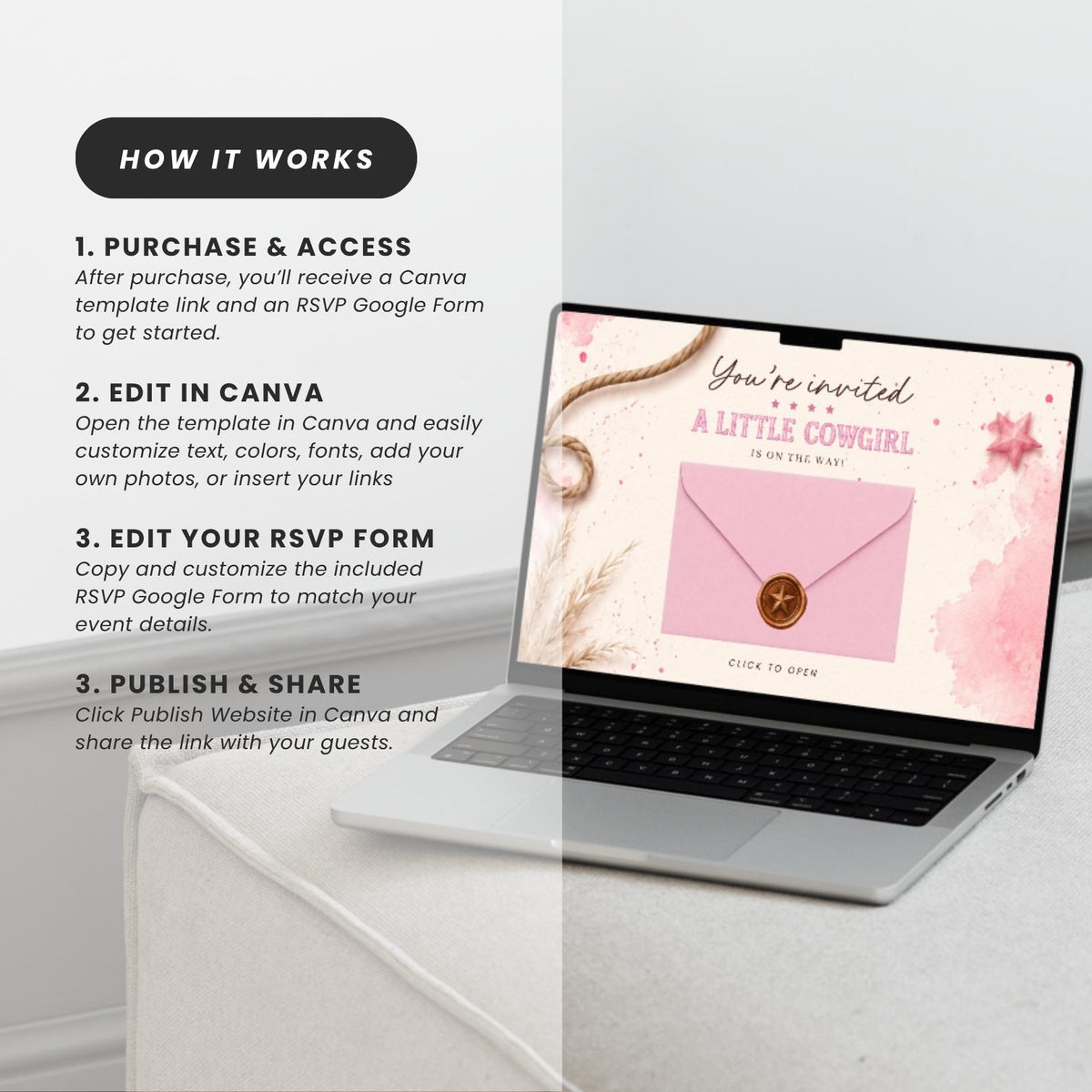 Cowgirl Baby Shower Invitation Digital - Canva website invitation template with RSVP, image 9