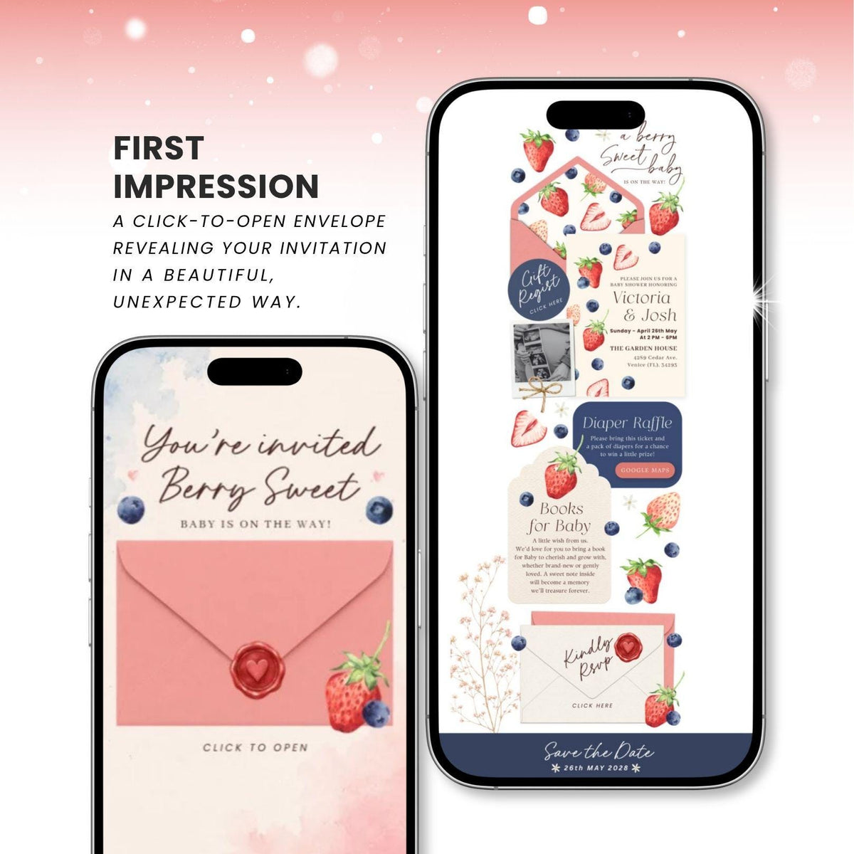 Berry Sweet Baby Shower Invitation Digital - Canva website invitation template with RSVP, image 2