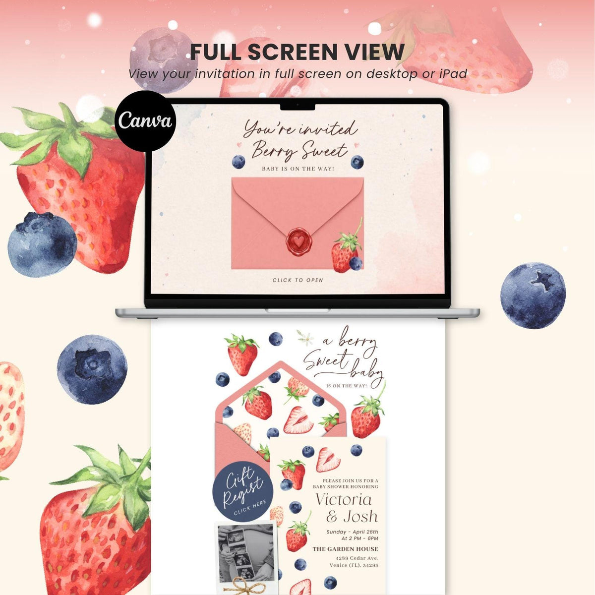 Berry Sweet Baby Shower Invitation Digital - Canva website invitation template with RSVP, image 9