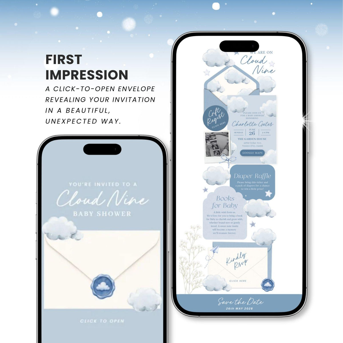Cloud Nine Baby Shower Invitation - Canva website invitation template with RSVP, image 2