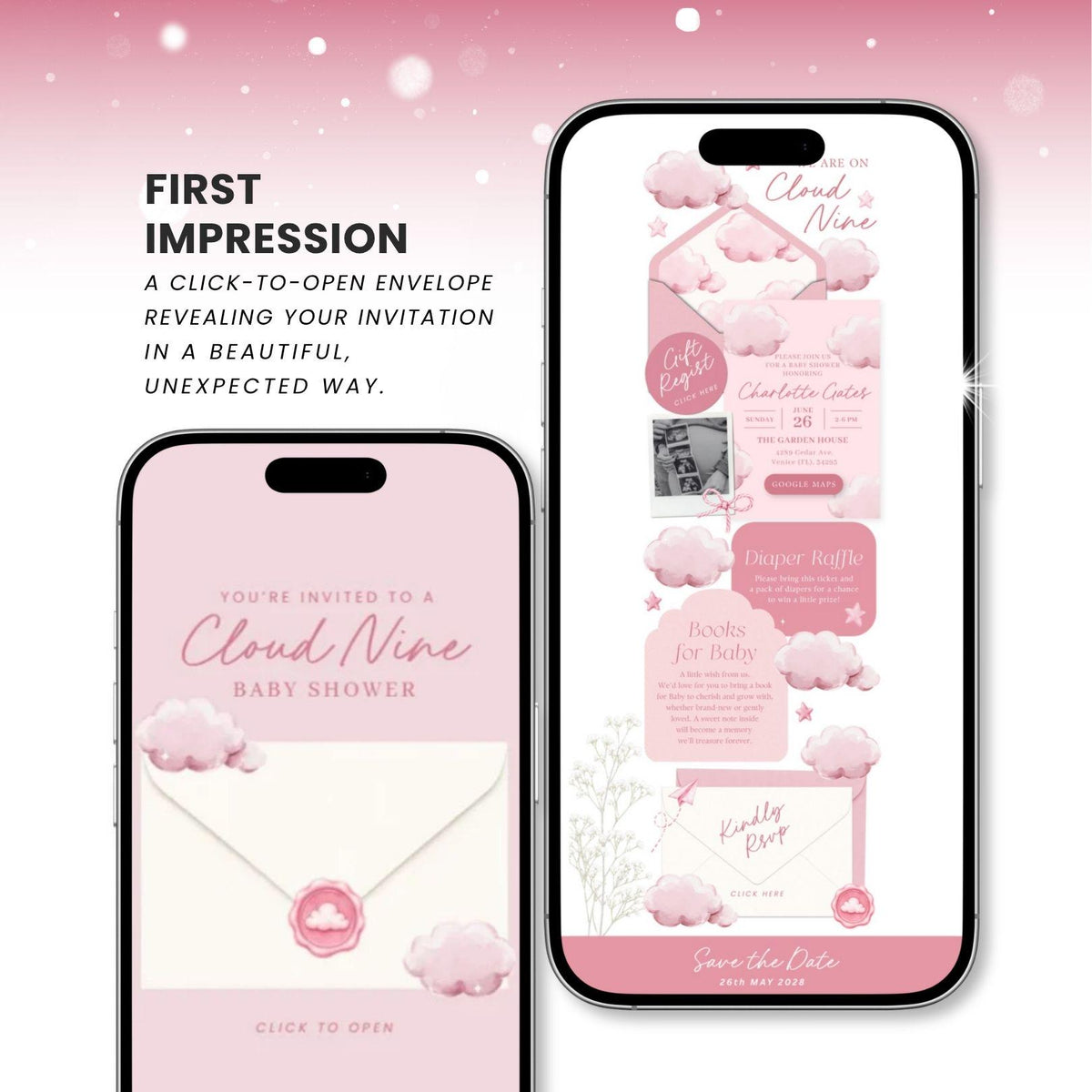 Pink Cloud Nine Baby Shower Invitation for Girl - Canva website invitation template with RSVP, image 2