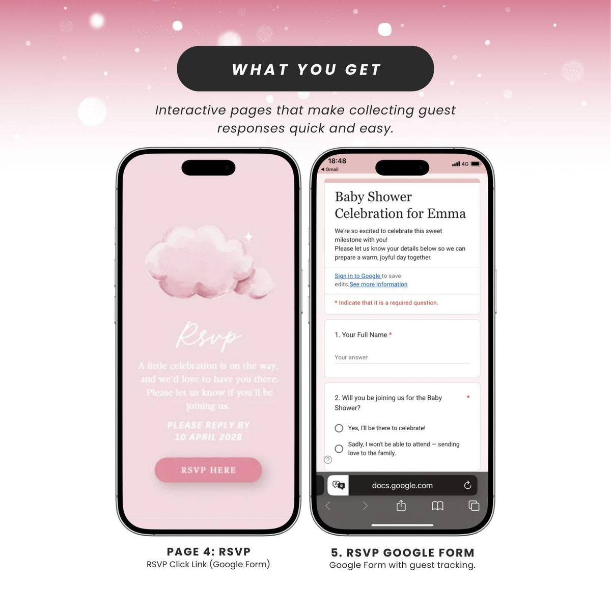 Pink Cloud Nine Baby Shower Invitation for Girl - Canva website invitation template with RSVP, image 6