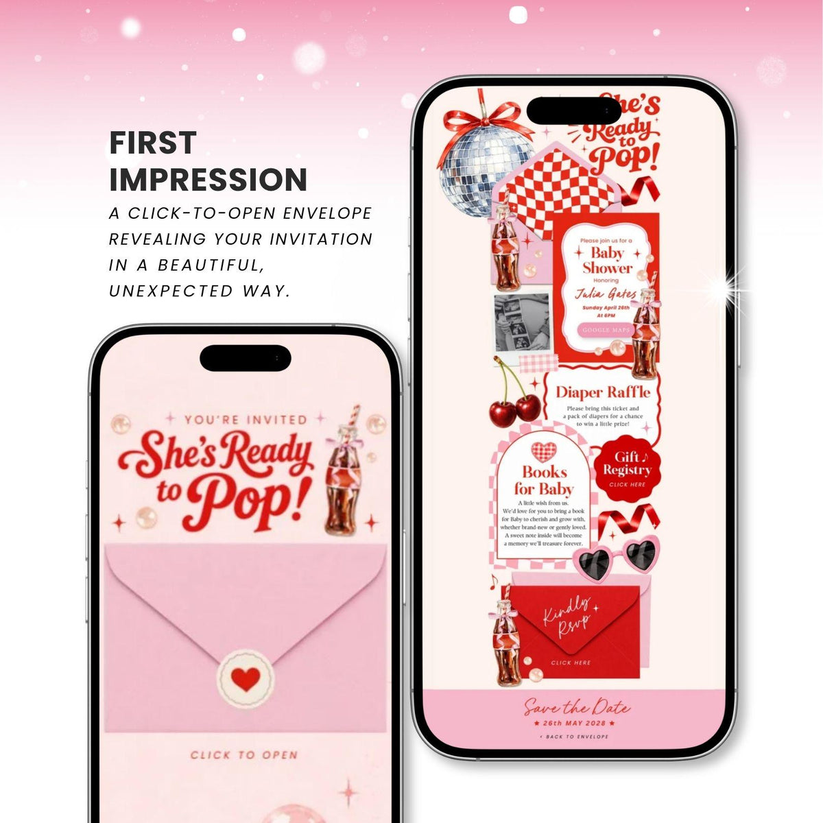 She's Ready to Pop Girl Website Invitation Template - Canva website invitation template with RSVP, image 2