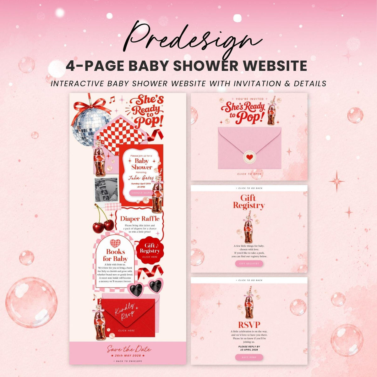 She's Ready to Pop Girl Website Invitation Template - Canva website invitation template with RSVP, image 3