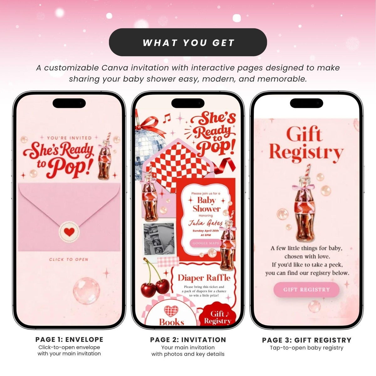 She's Ready to Pop Girl Website Invitation Template - Canva website invitation template with RSVP, image 5