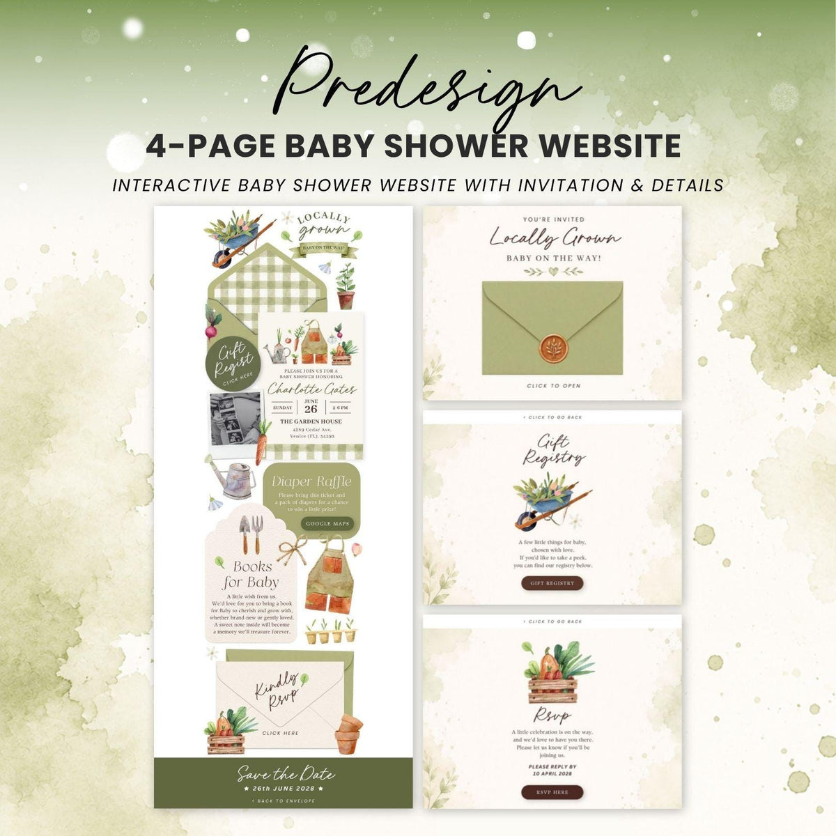 Locally Grown Baby Shower Invitation - Canva website invitation template with RSVP, image 3