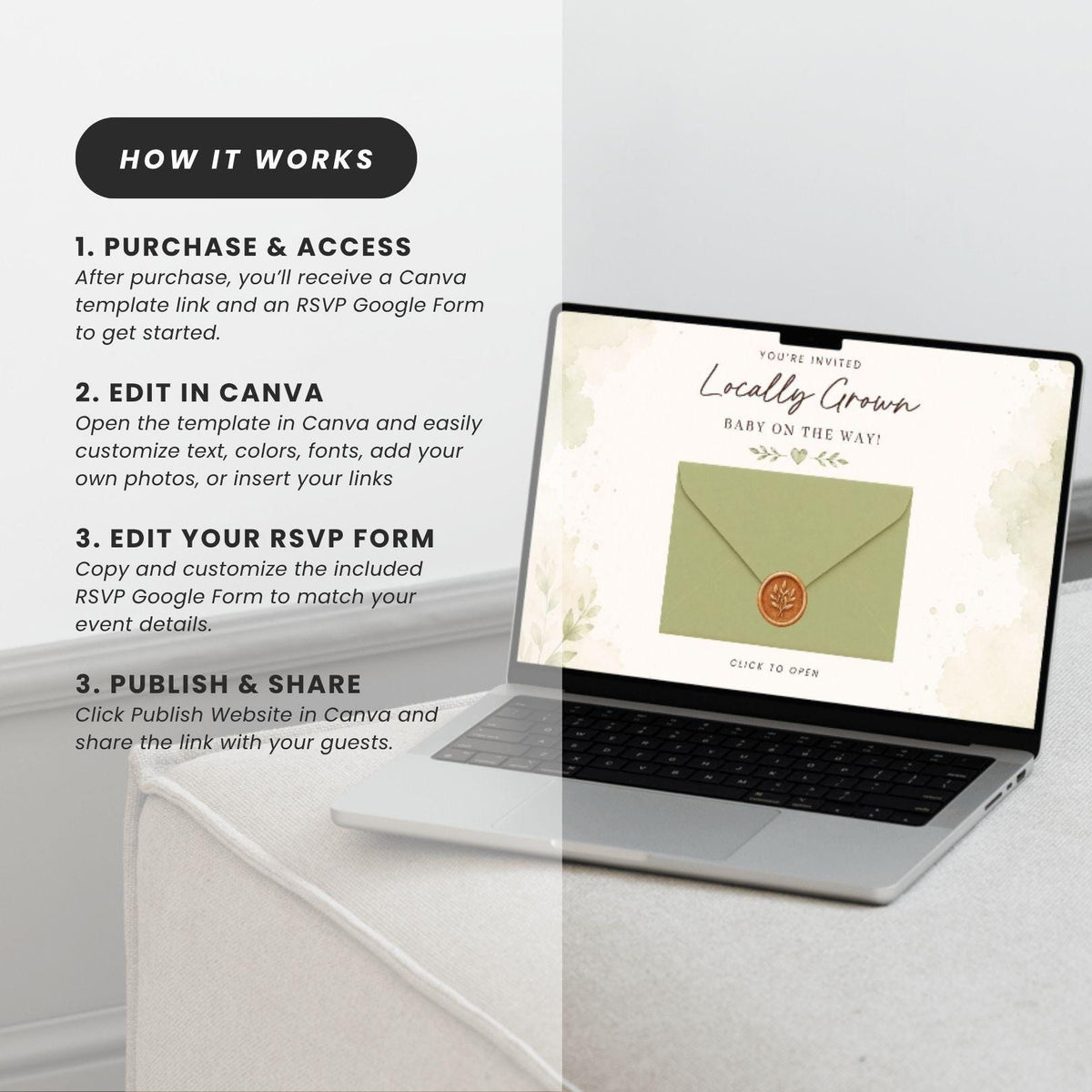 Locally Grown Baby Shower Invitation - Canva website invitation template with RSVP, image 10