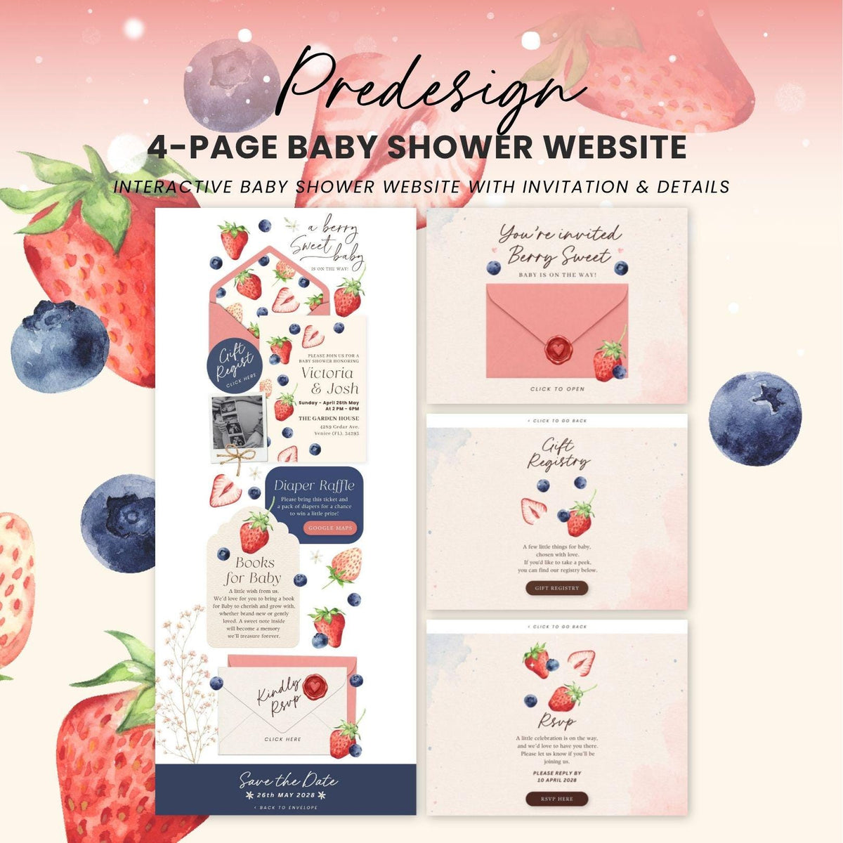 Berry Sweet Baby Shower Invitation Digital - Canva website invitation template with RSVP, image 3