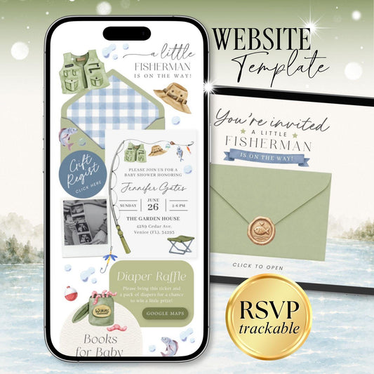 Little Fisherman Baby Shower Invitation - Canva website invitation template with RSVP, image 1